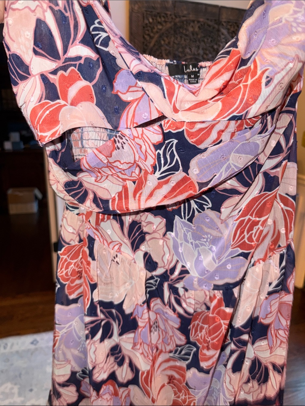 Lulu's Navy Floral Mini Dress with Pink and Coral Blooms